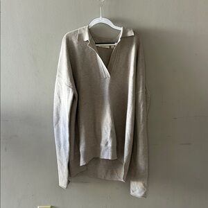 Beige Long-Sleeve Collared Sweater